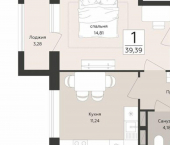 1-комн, 39 кв м, этаж 5/12 ул Кавалерийская, 15