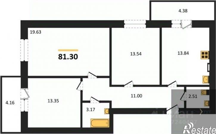 3-комн квартира в новом доме Ростовский пер, 5,  д. 5
