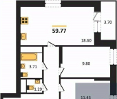 2-комн, 59 кв м, этаж 11/25 улица Кривошеина