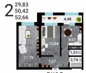 2-комн, 56 кв м, этаж 3/25 ул Летчика Щербакова, 7